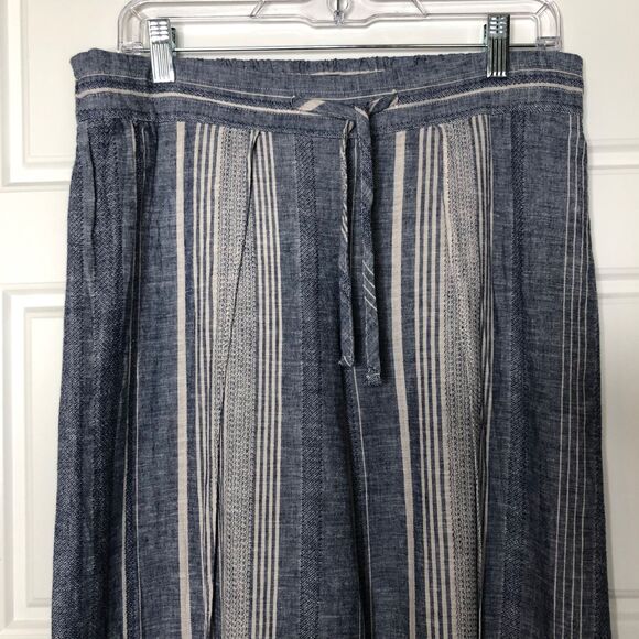 NWT Express Wms M Blue Striped High Waist Linen Blend Pants Wide Split Leg - Picture 5 of 12